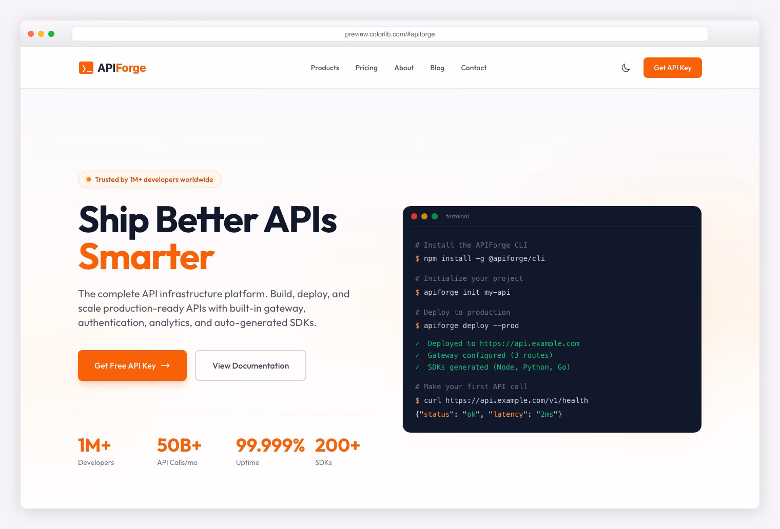 APIForge - Premium Tailwind CSS Developer Tools Template with API Gateway, Rate Limiting, and SDK Generation