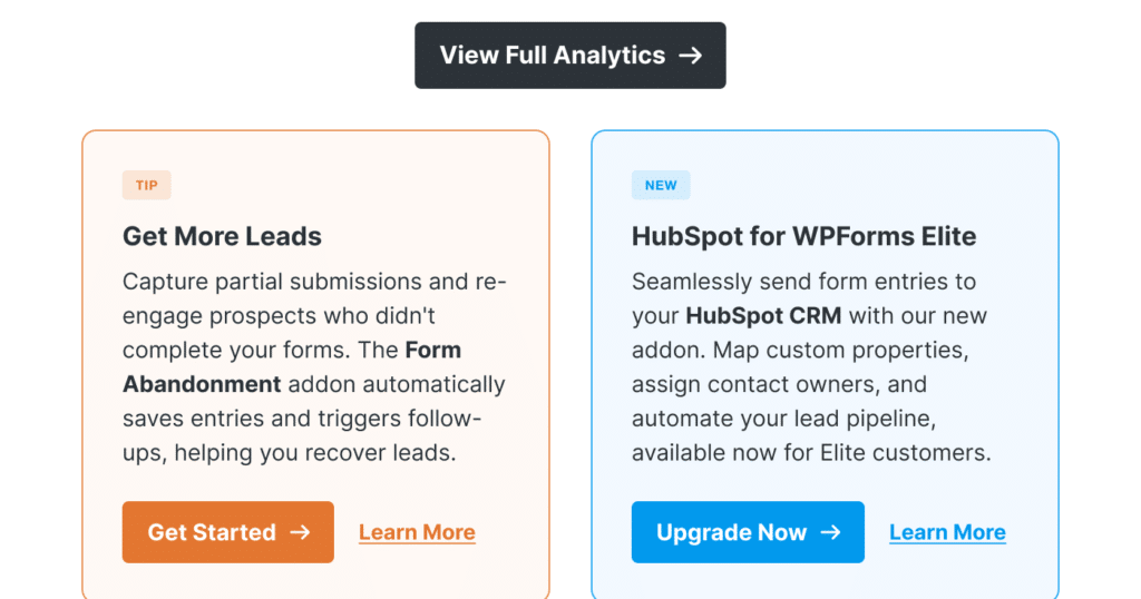 Directly access full analytics in WPForms