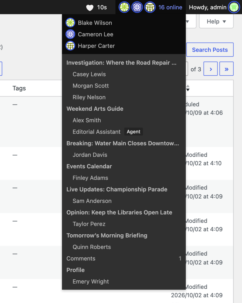 The Presence menu with Editorial Assistant, marked with an 