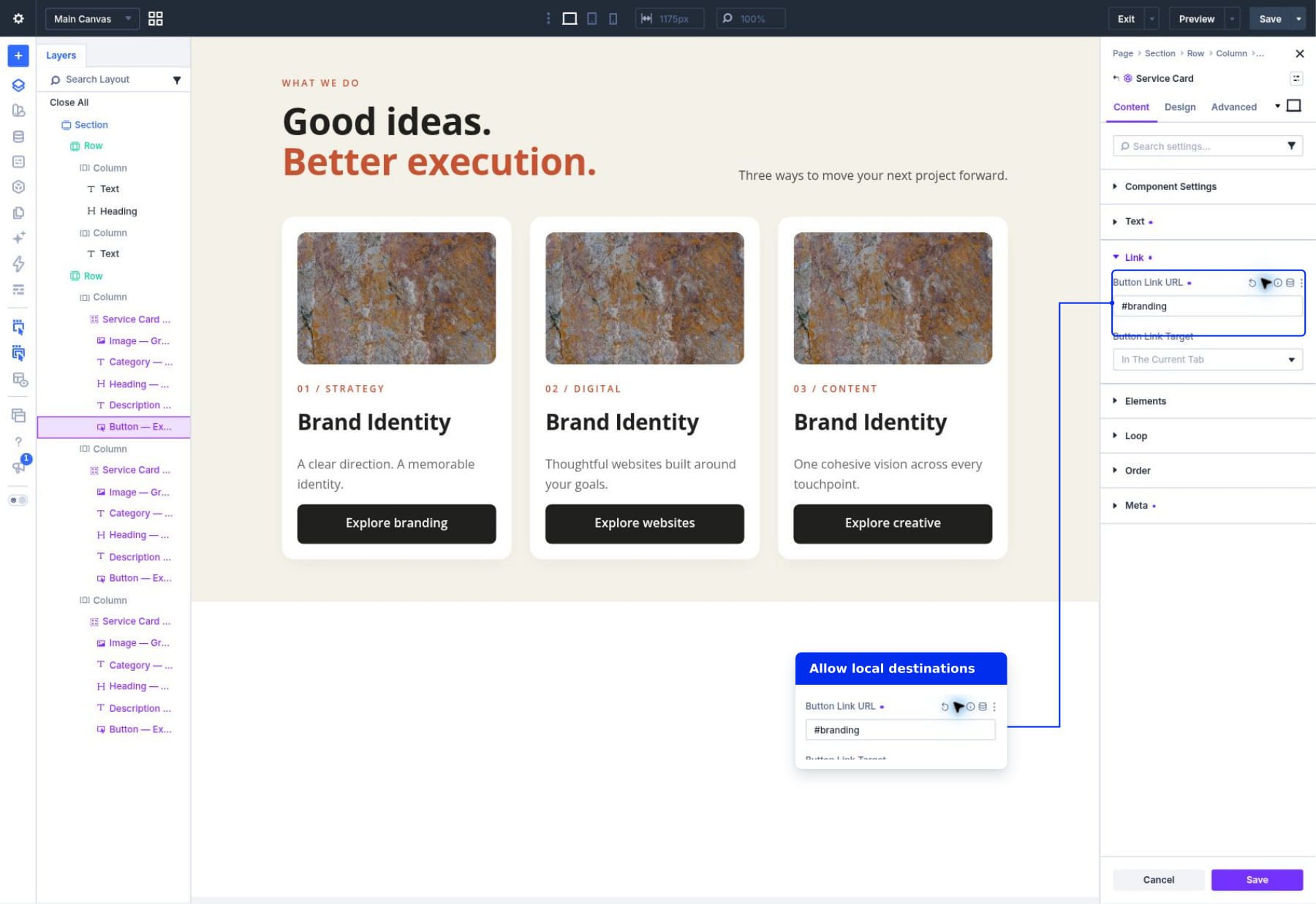 Making the Button Link URL editable for each Service Card instance