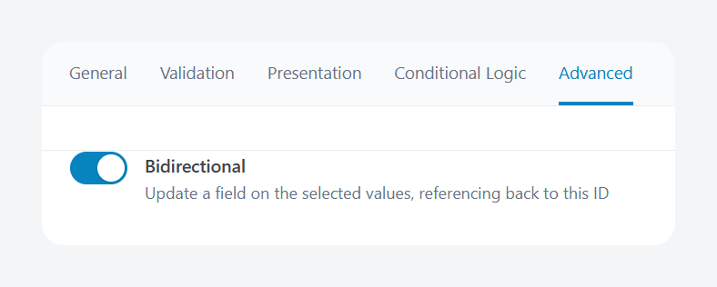 Enabling the bidirectional setting for a field in ACF.