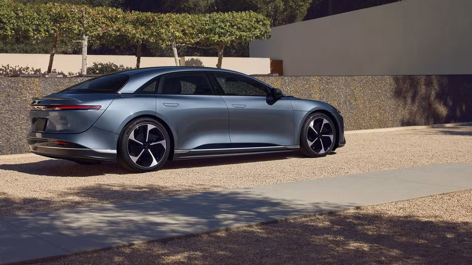 Side profile of a parked Lucid Air Pure RWD