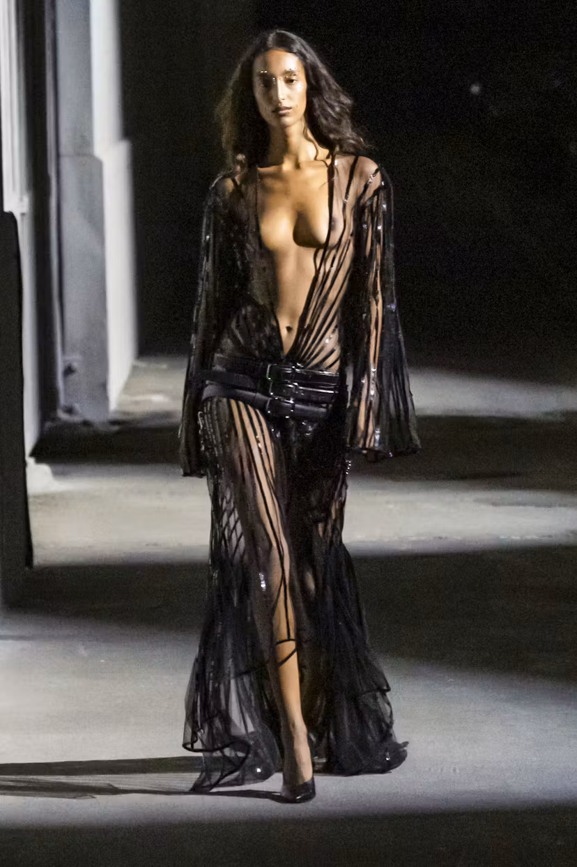MILAN, ITALY - SEPTEMBER 25: Mona Tougaard walks the runway at the The Attico fashion show during th...