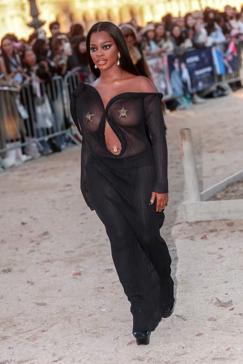 PARIS, FRANCE - OCTOBER 01: JT attends the Schiaparelli Womenswear Spring/Summer 2027 show as part o...