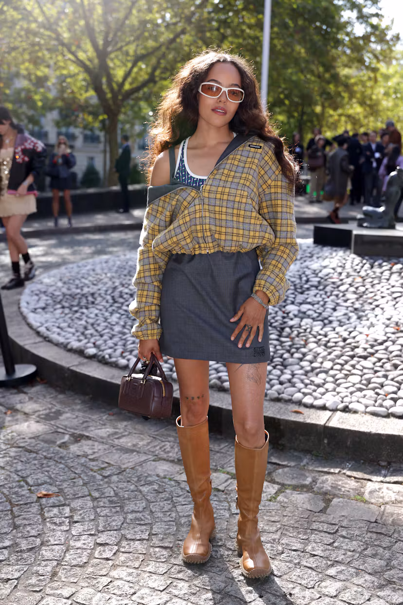 PARIS, FRANCE - OCTOBER 04: Quintessa Swindell attends the Miu Miu Womenswear Spring/Summer 2027 sho...