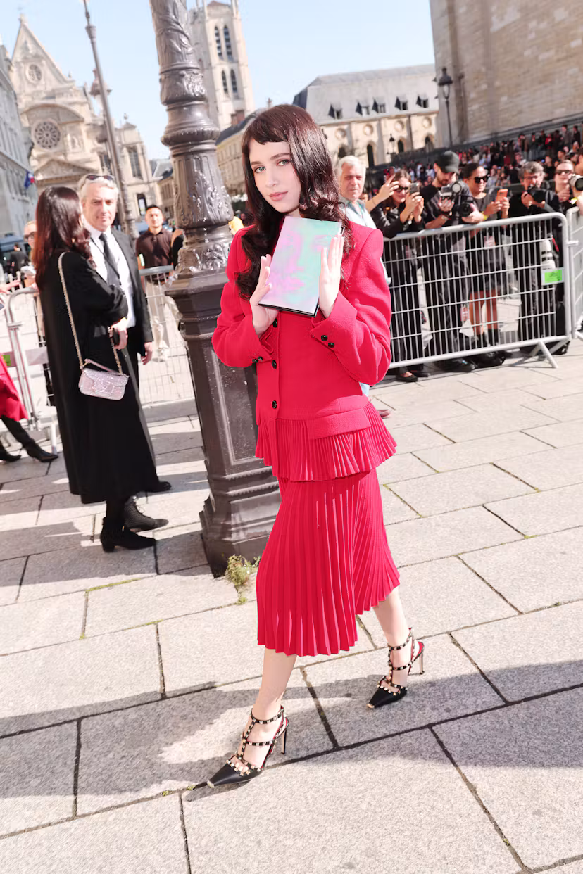 PARIS, FRANCE - OCTOBER 04: Clairo arrives at the Valentino 