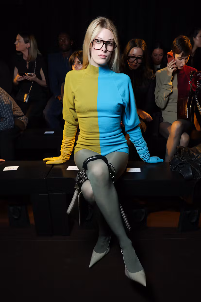 PARIS, FRANCE - OCTOBER 04: Gigi Goode attends the Mugler Womenswear Spring/Summer 2027 show as part...