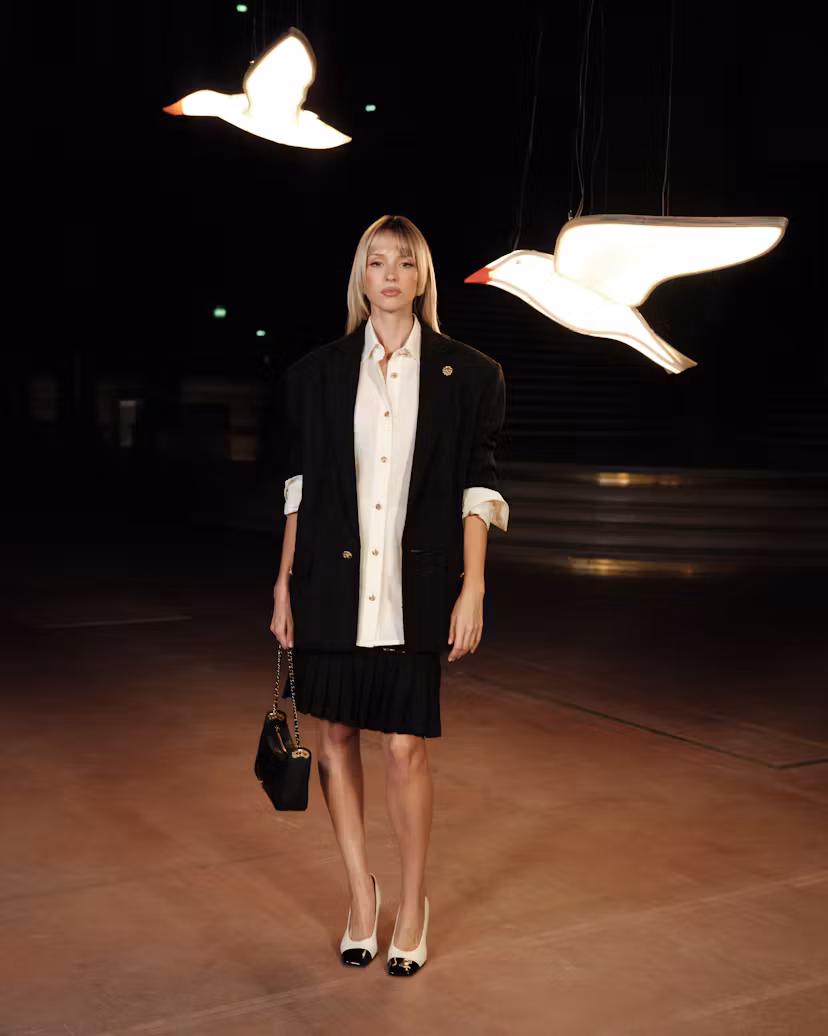 PARIS, FRANCE - OCTOBER 05: Angèle attends the Chanel Womenswear Spring/Summer 2027 show as part of ...