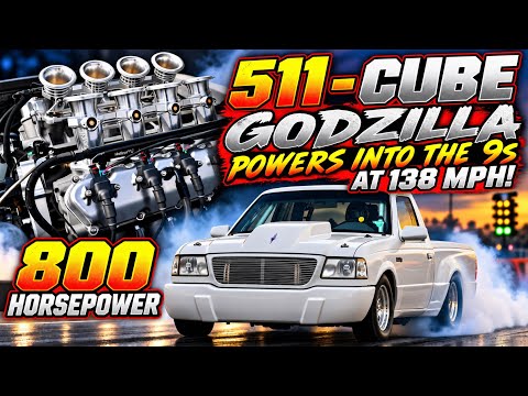 511-Cube Godzilla Stroker Makes 800 HP NA and Runs 9s! Ally Strader's Ford Ranger Rips! thumbnail