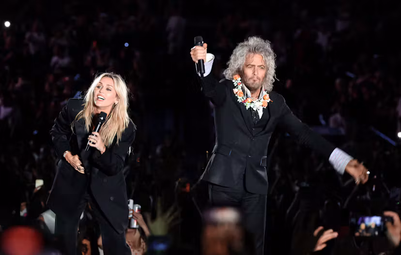 Miley Cyrus and Wayne Coyne perform onstage at Bass Persuades Live at Hollywood Bowl