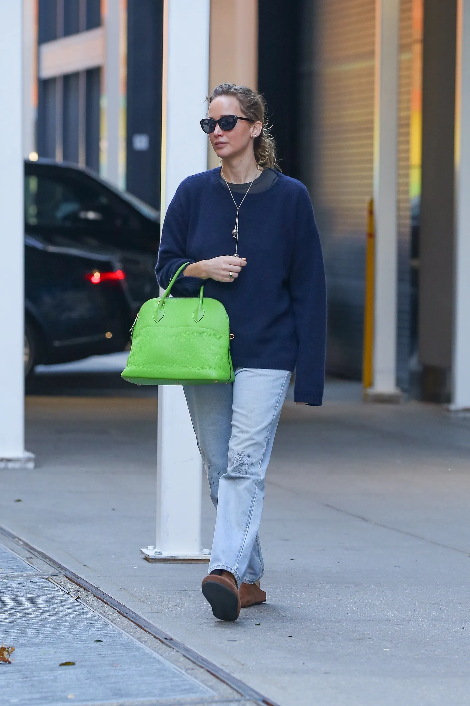 EXCLUSIVE New York NY Actress Jennifer Lawrence kept it simple as she stepped out in New York City wearing a navy...