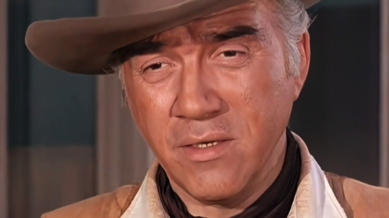Lorne Greene's Ben Cartwright is seen in closeup in Bonanza