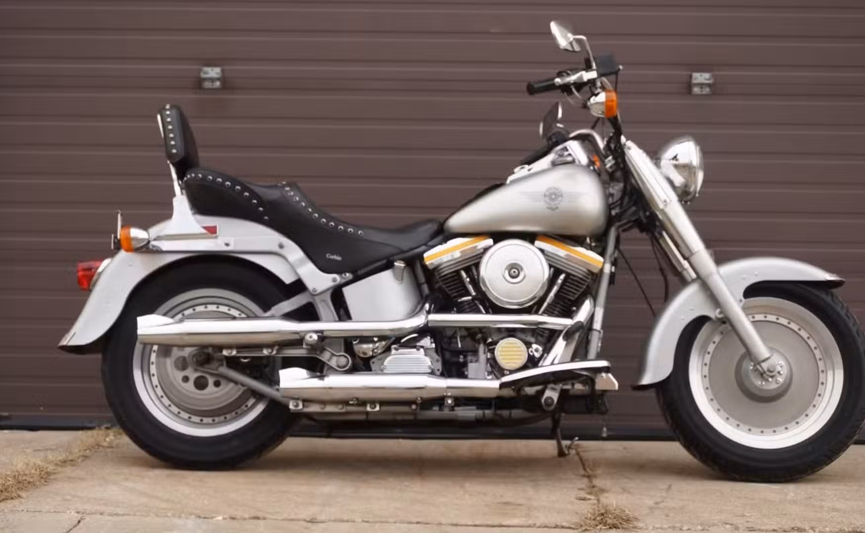 1990 Harley-Davidson Fat Boy Grey Ghost custom paint side profile view