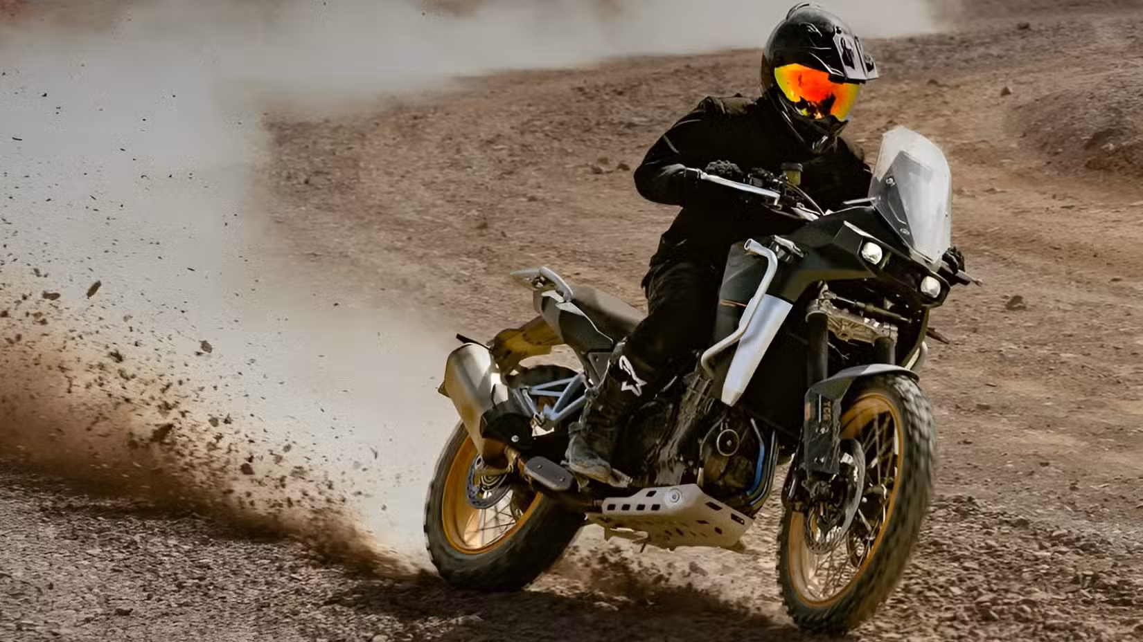 2026 Kove 800X Pro off-roading in style cinematic front third quarter shot