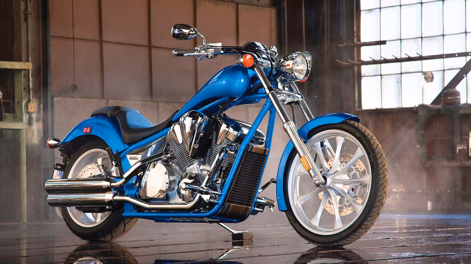 Studio shot of a blue 2010 Honda Fury