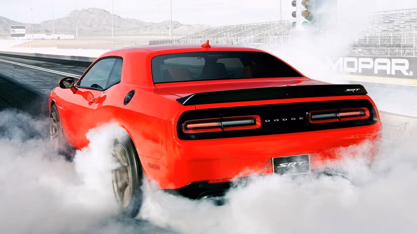 2015 Dodge Challenger SRT Hellcat, rear 3/4 burnout
