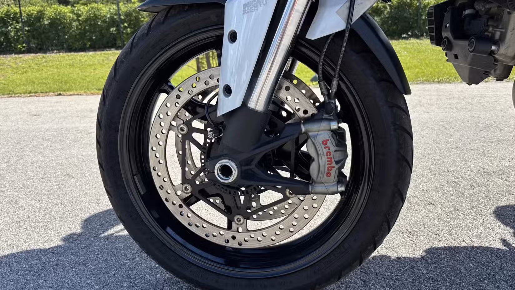 A close-up shot of the 2016 Ducati Multistrada 1200 S' brakes