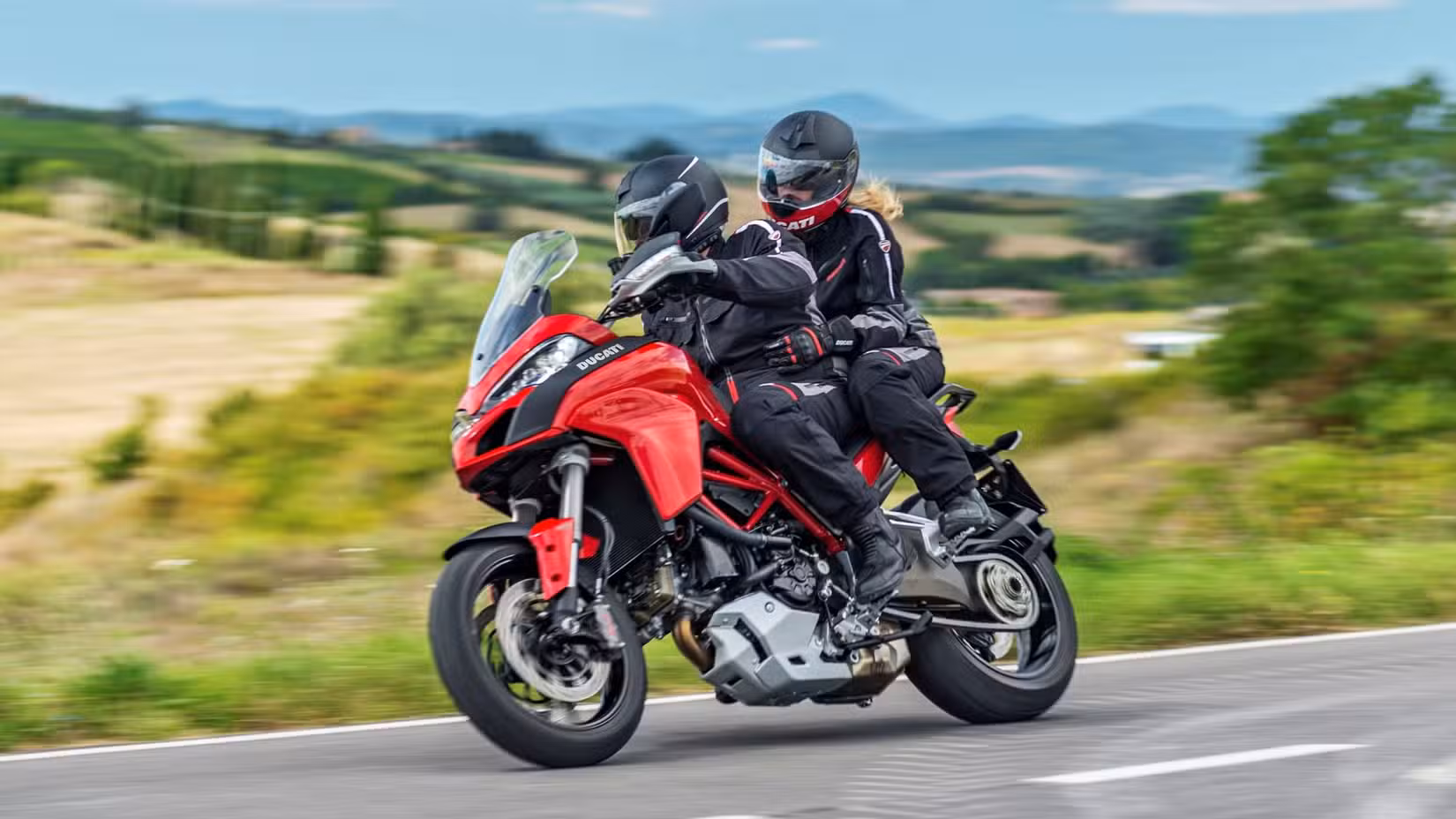 Action shot of the Ducati Multistrada 1200 riding two cornering