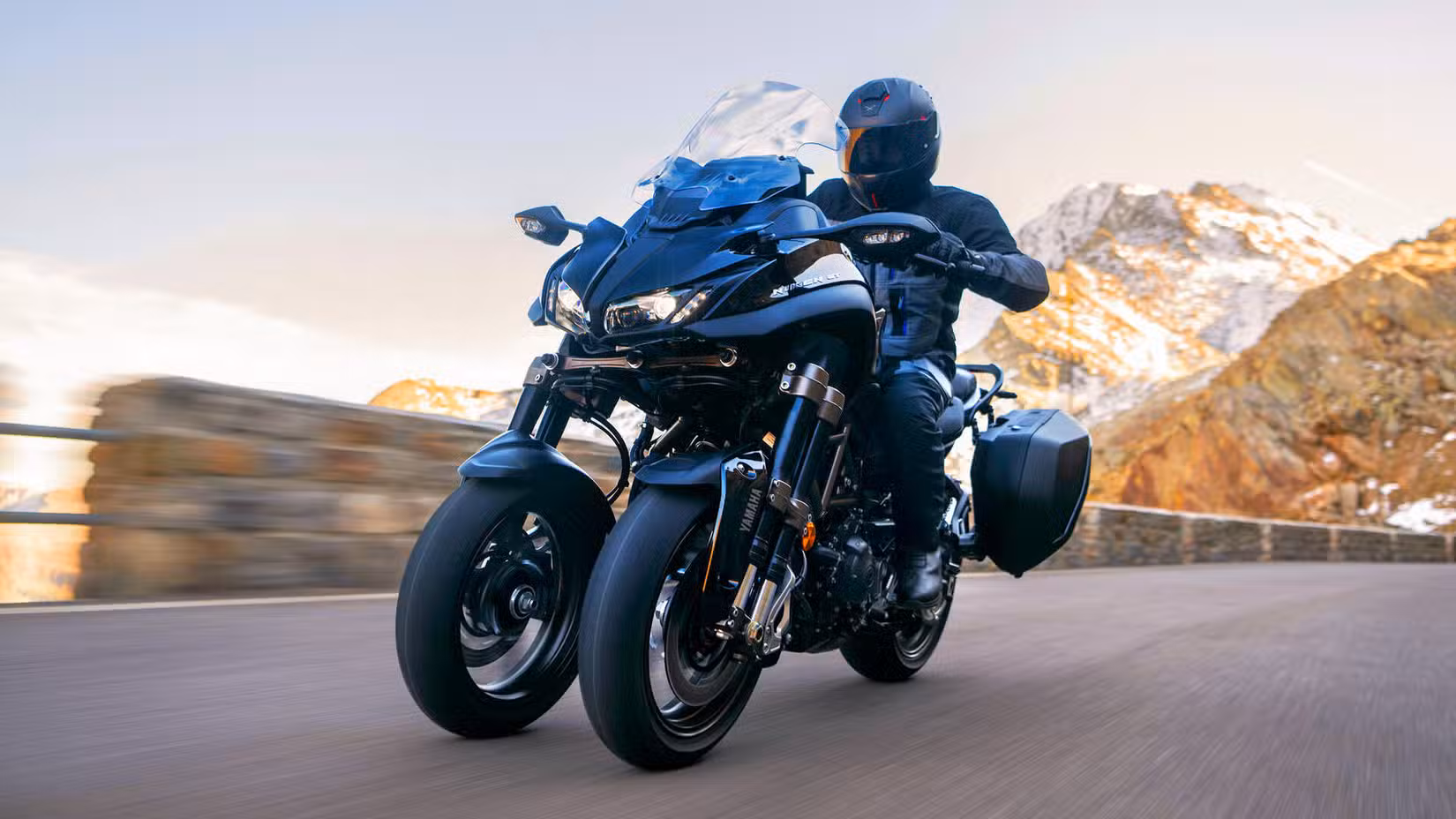 2023 Yamaha Niken GT cruising through the mountains