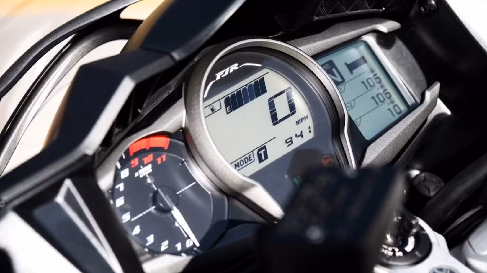 Close-up detail shot of a 2024 Yamaha FJR1300ES dash