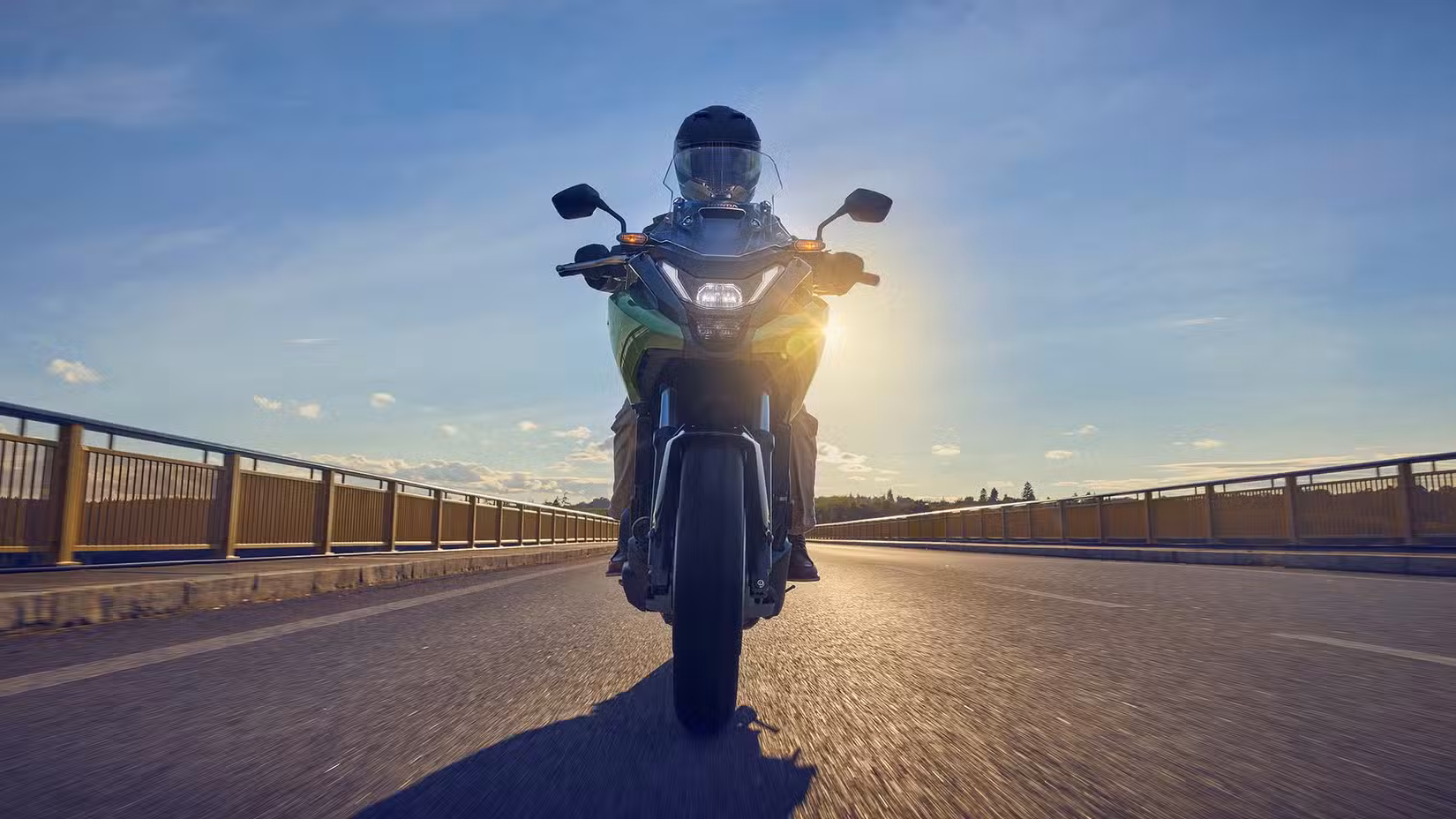 Head-on shot of a rider on a Honda NC750X DCT
