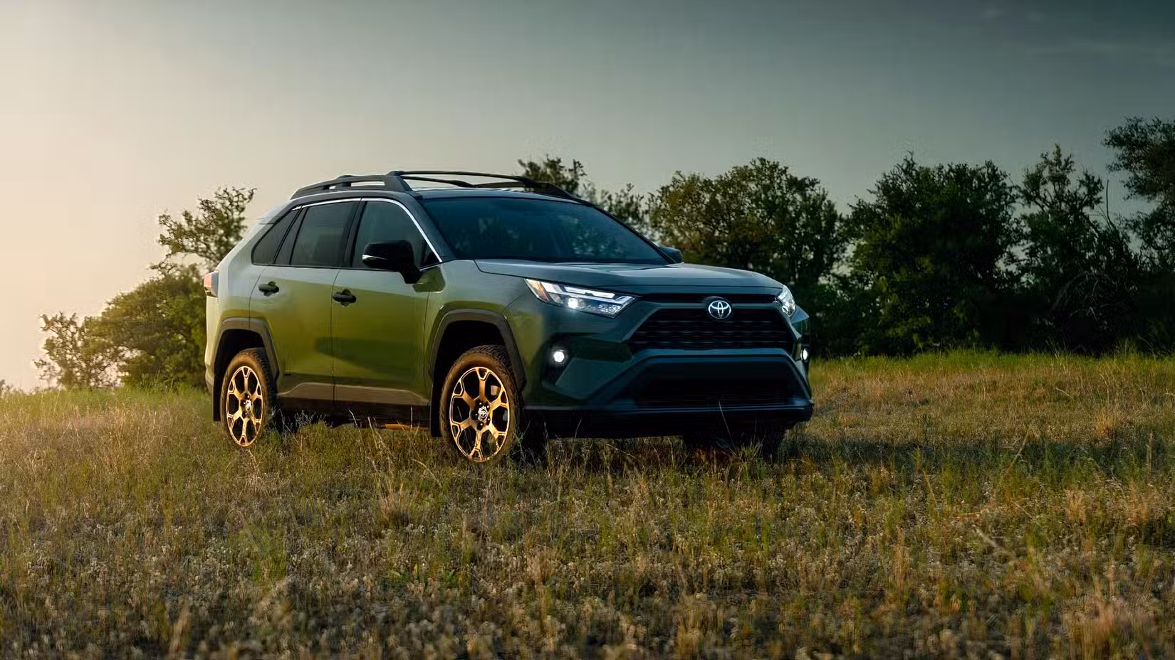 Front 3/4 shot of 2025 Toyota RAV4 parked in field
