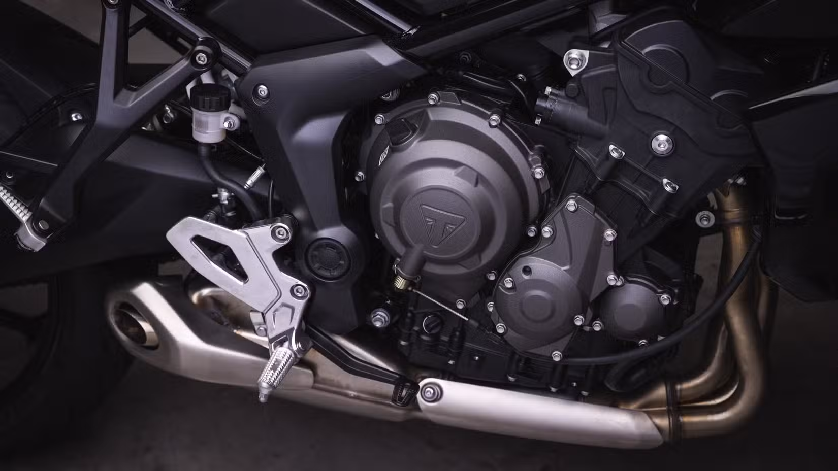 Close up of the 2025 Triumph Tiger Sport 660 engine