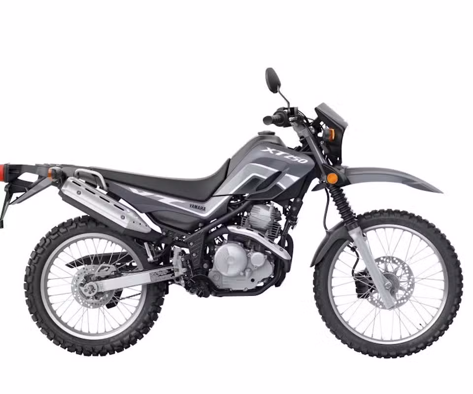 Studio shot of a 2025 Yamaha XT250
