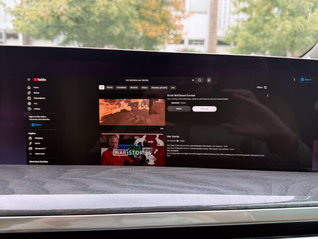 Cadillac Escalade IQ passenger screen showing YouTube