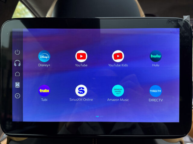 Cadillac Escalade IQ rear seat entertainment screen showing streaming apps
