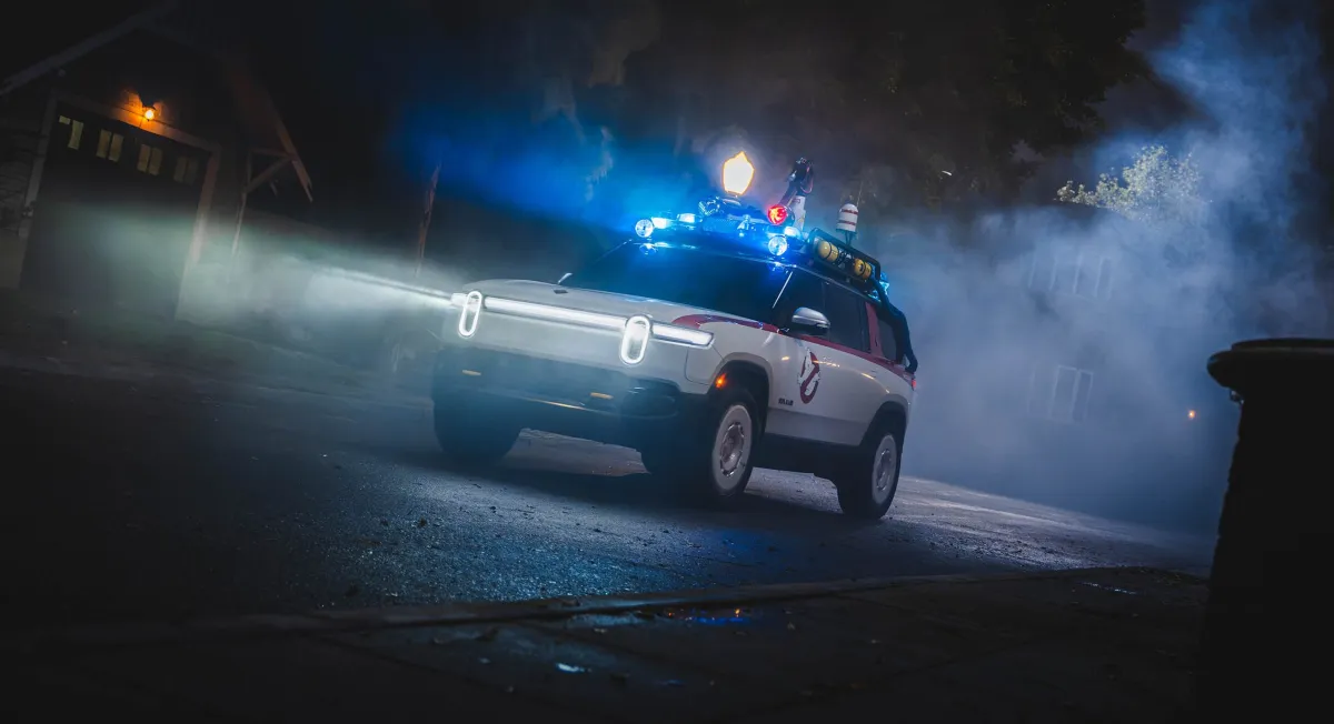 Rivian Turned an R1S Into a Ghostbusters Ecto-1—Sirens, Radar Dish, and All. It Rules