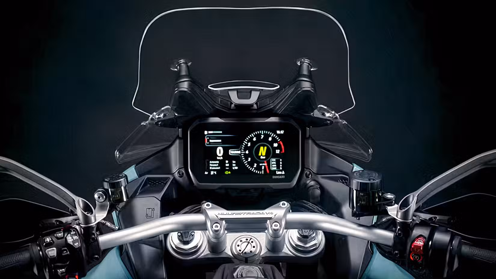 Close up shot of Ducati Multistrada V4 Rally's TFT display