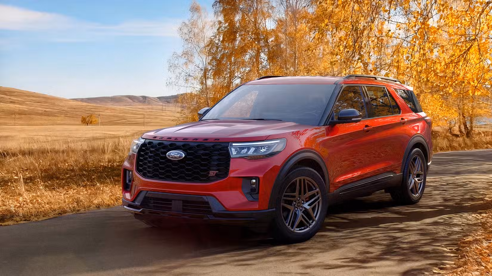 Front three-quarter shot of a 2026 Ford Explorer parked