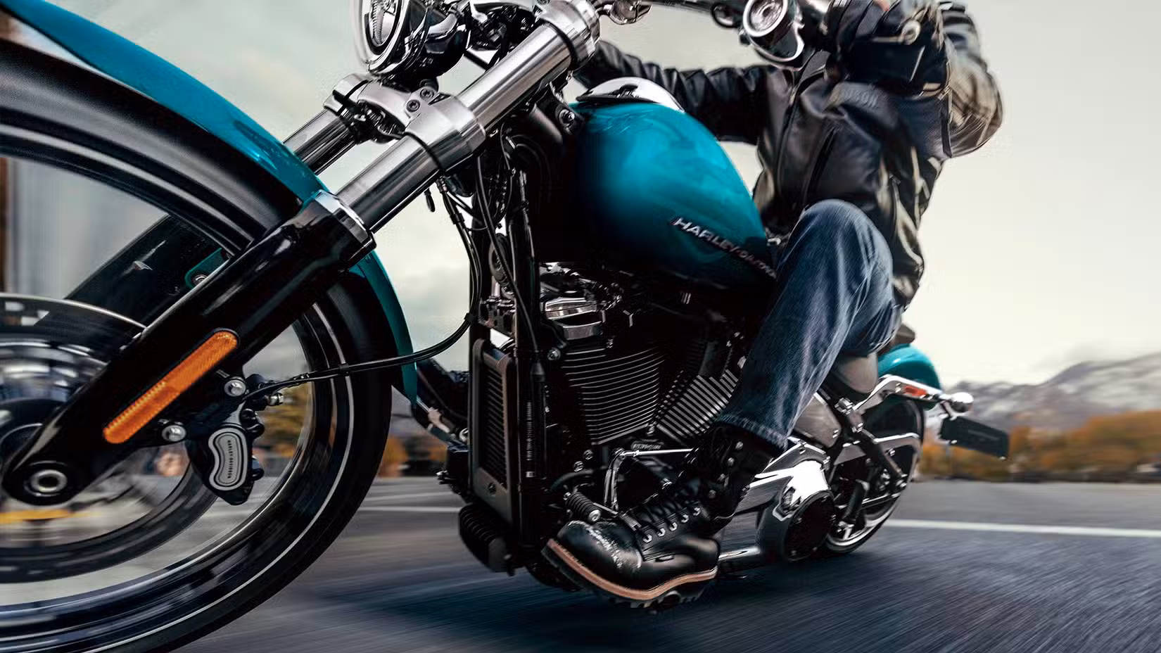 An action shot of the 2026 Harley-Davidson Breakout close-up detail