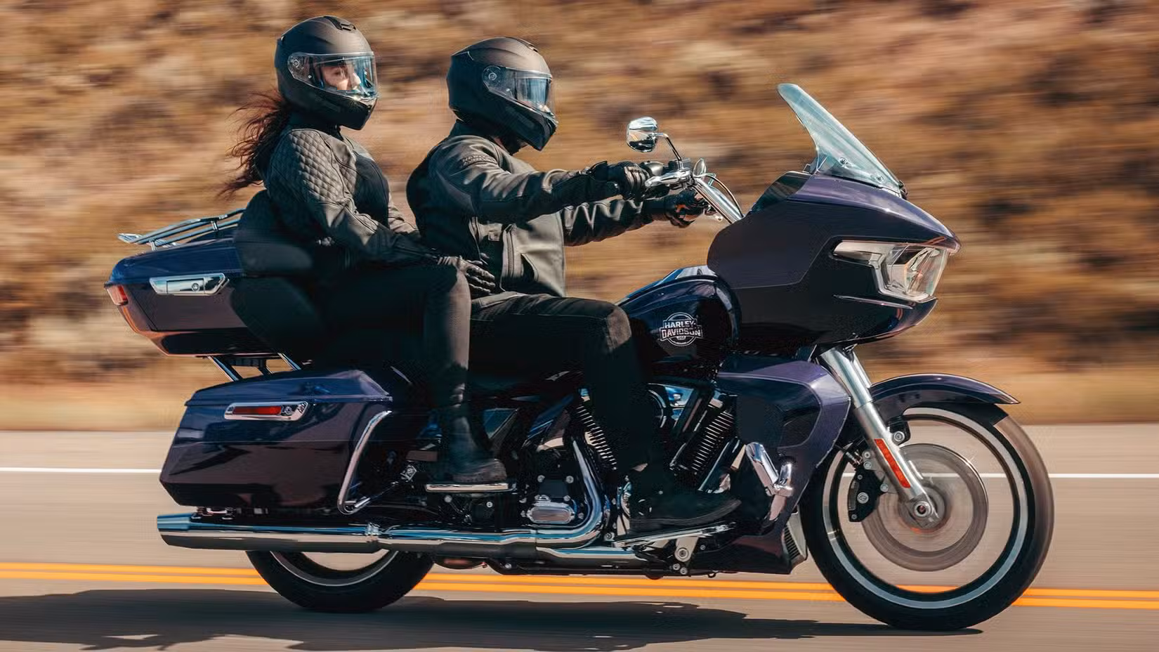Action shot of the 2026 Harley-Davidson Road Glide Limited With Pillion