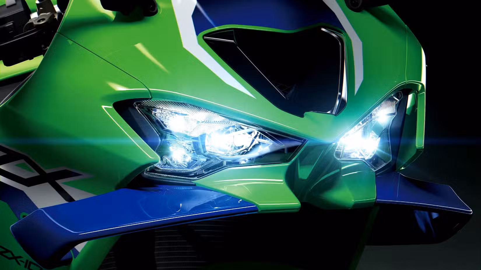 Close up shot of the Kawasaki Ninja ZX-10R headlight