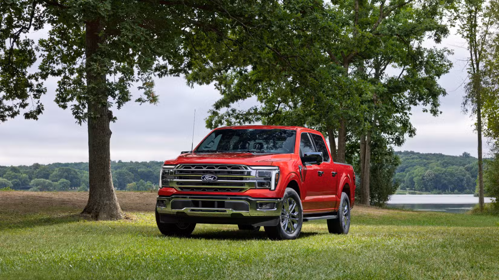 2027 Ford F-150 Lariat Front 3/4 shot parked on grass
