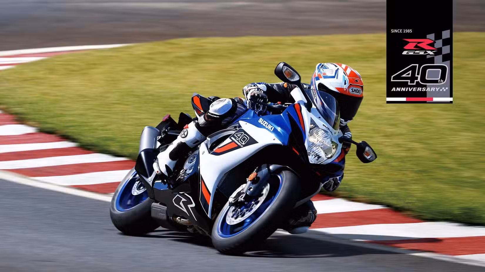 2027 Suzuki GSX-R600Z 40th Anniversary Edition action shot cornering on a racetrack