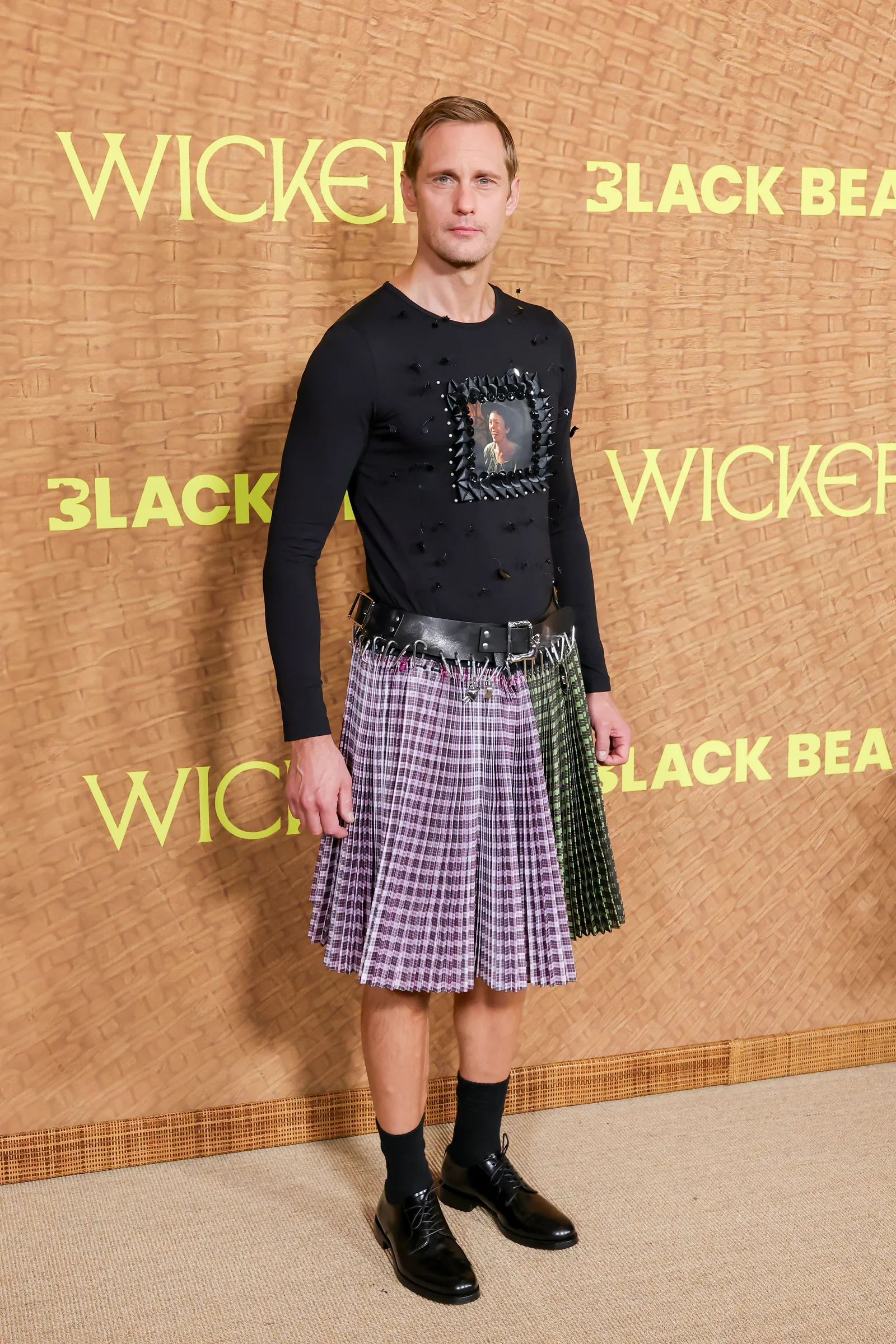 Image may contain Alexander Skarsgård Clothing Skirt Tartan Person and Kilt