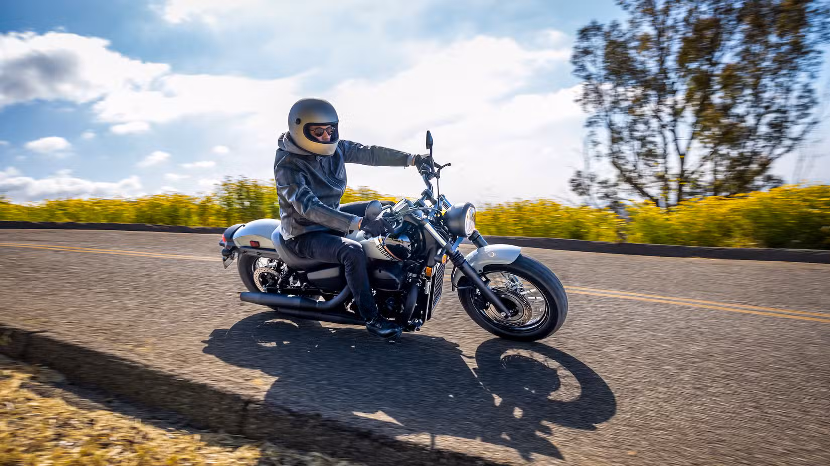 Honda Shadow Phantom leaning into a corner