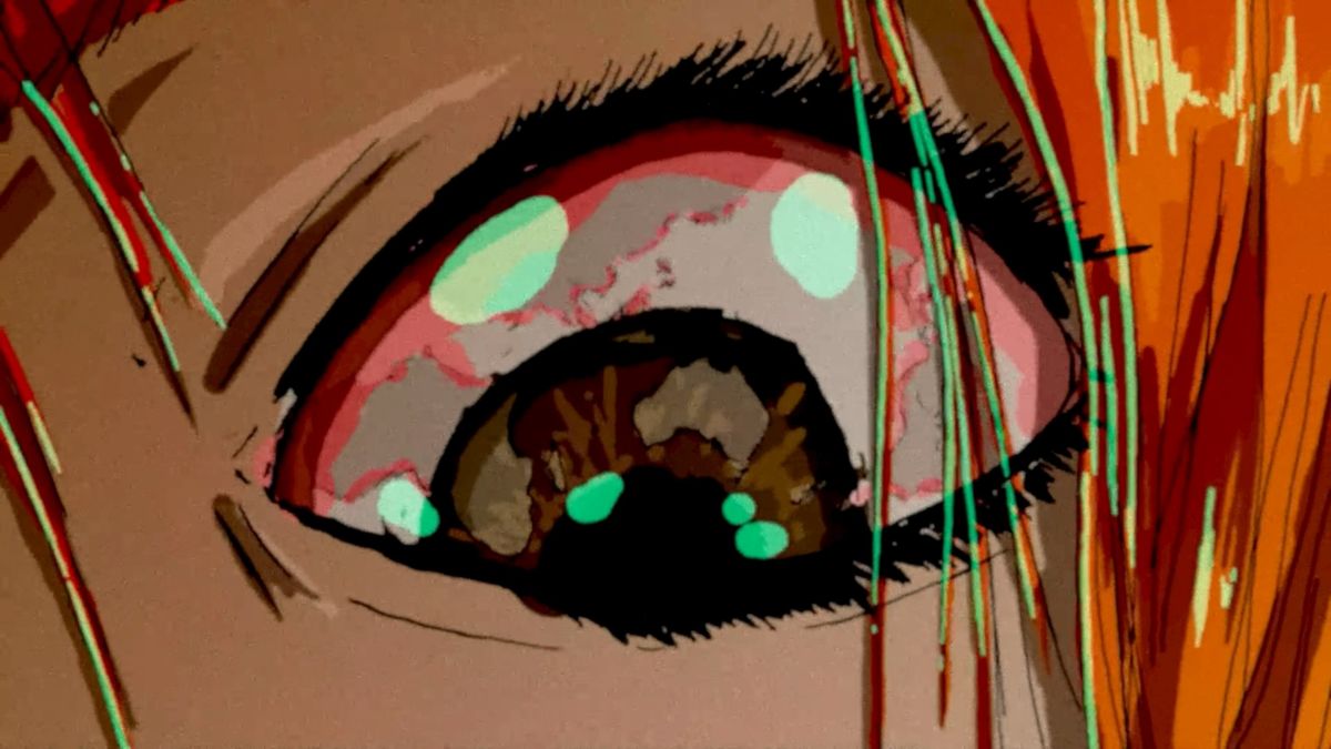 close up of bloodshot eye in Penguin Colony