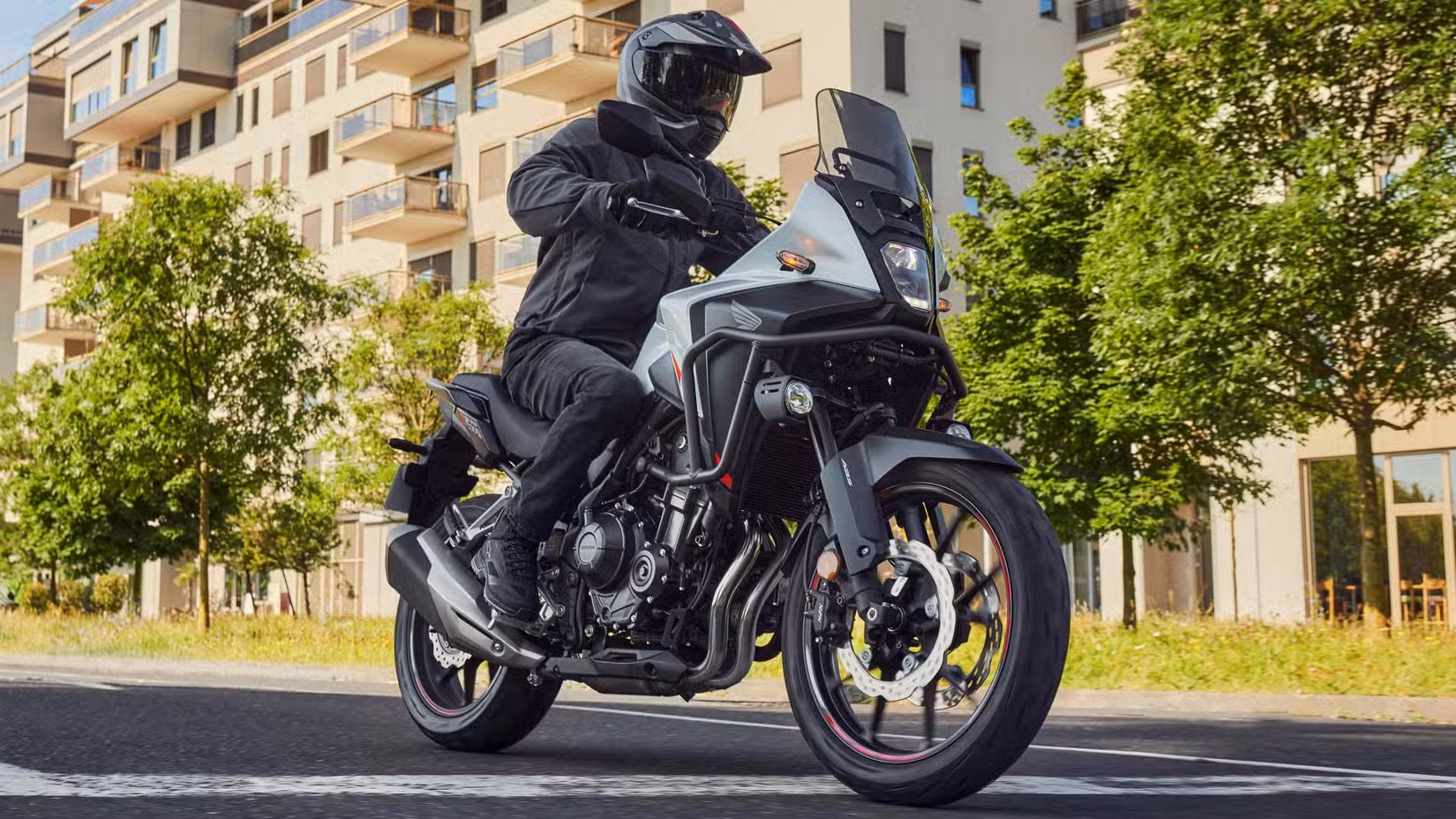 2026 Honda NX500 on the streets front third quarter view