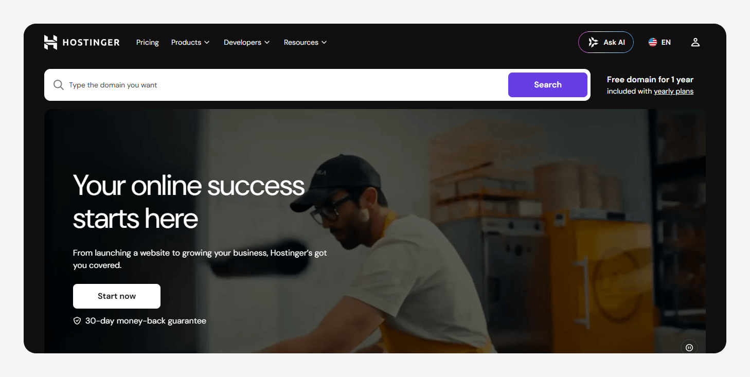 Hostinger’s homepage.