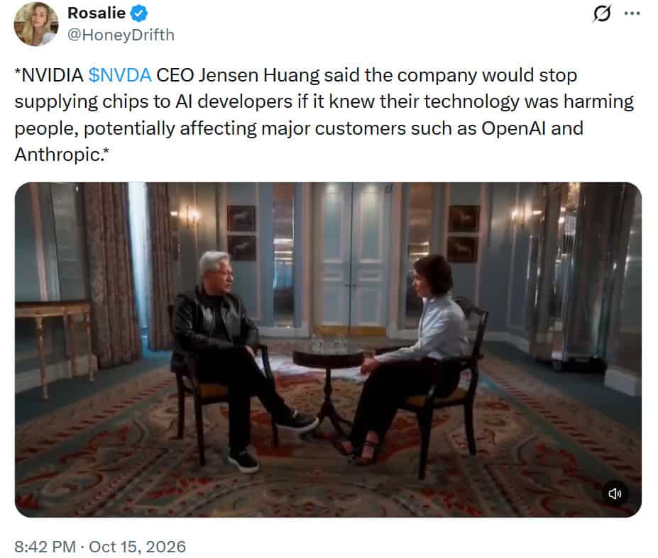 NVIDIA CEO Jensen Huang said he would consider cutting chip supplies to aggressive AI developers