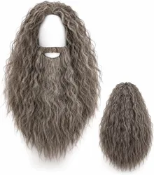 Kangaroo Gray Wizard Costume Wig with Fake Beard & Mustache