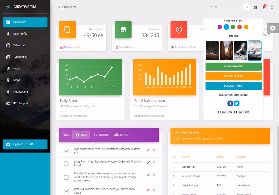 Material Dashboard React - Free Material Design admin dashboard template