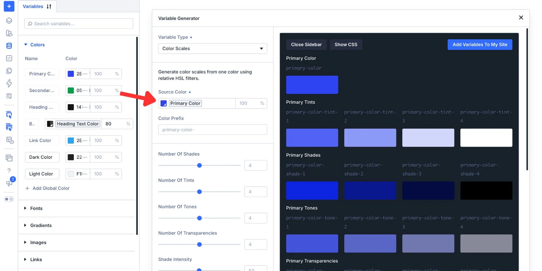 Generating a color palette with Divi 5's Variable Generator