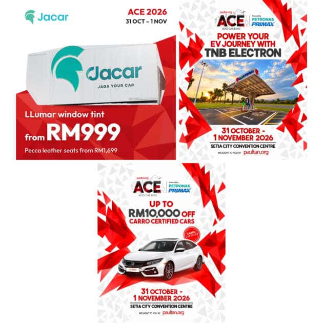 ACE 2026 co-sponsors: Llumar tint by Jacar from RM999, TNB Electron EV charging, up to RM10,000 off Carro Certified cars