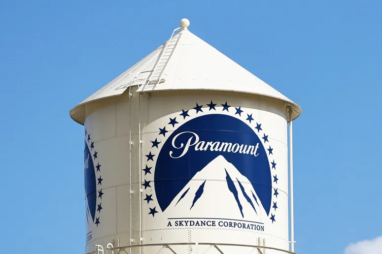 The Paramount Pictures logo is displayed on the water tower in Los Angeles, California, on February 17, 2026. Paramount Skydance attempts a hostile takeover bid of Warner Bros. (Photo by Michael Yanow/NurPhoto via Getty Images) 