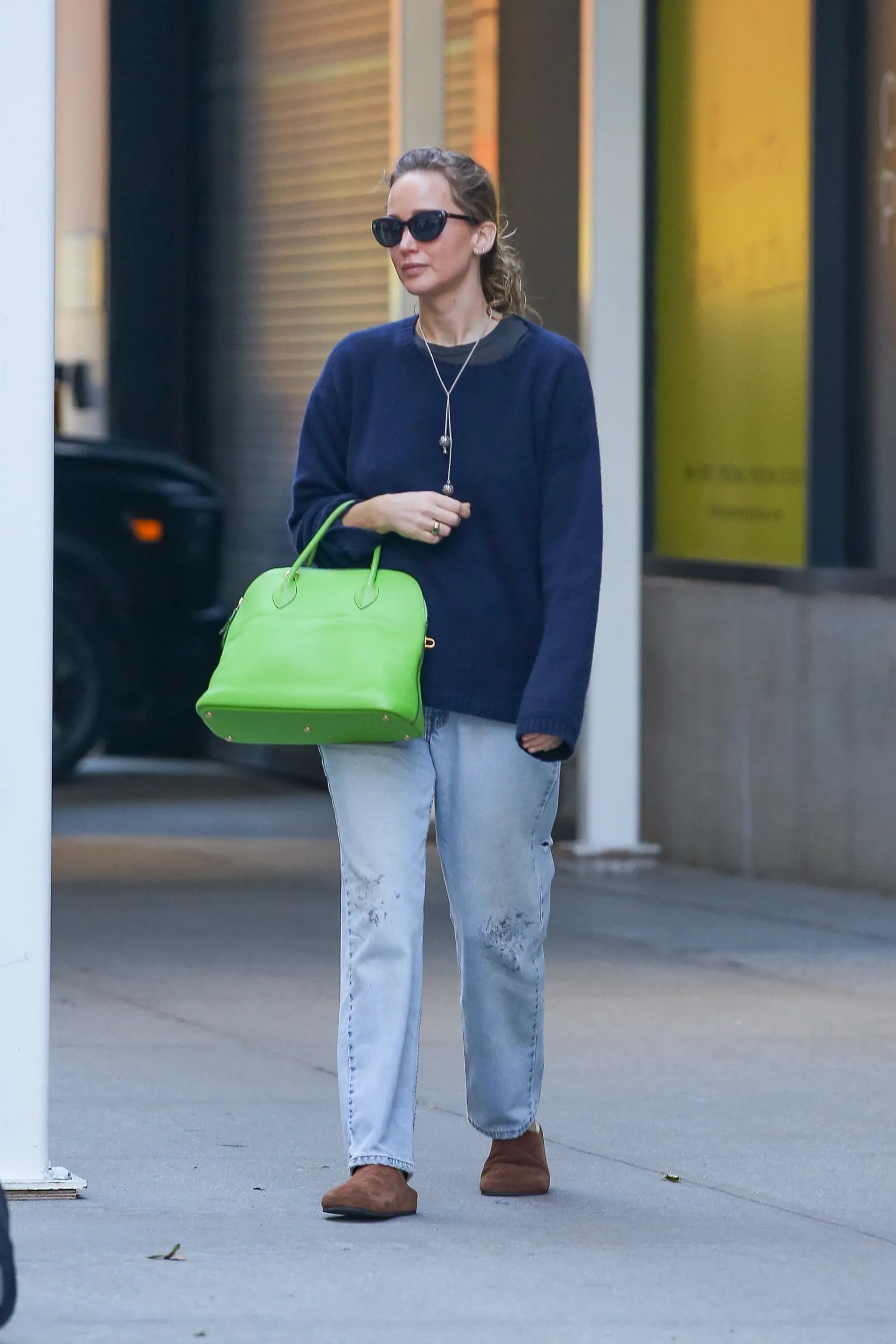 EXCLUSIVE New York NY Actress Jennifer Lawrence kept it simple as she stepped out in New York City wearing a navy...